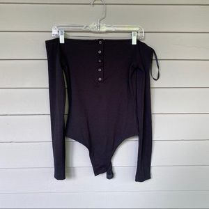 off the shoulder button up bodysuit
